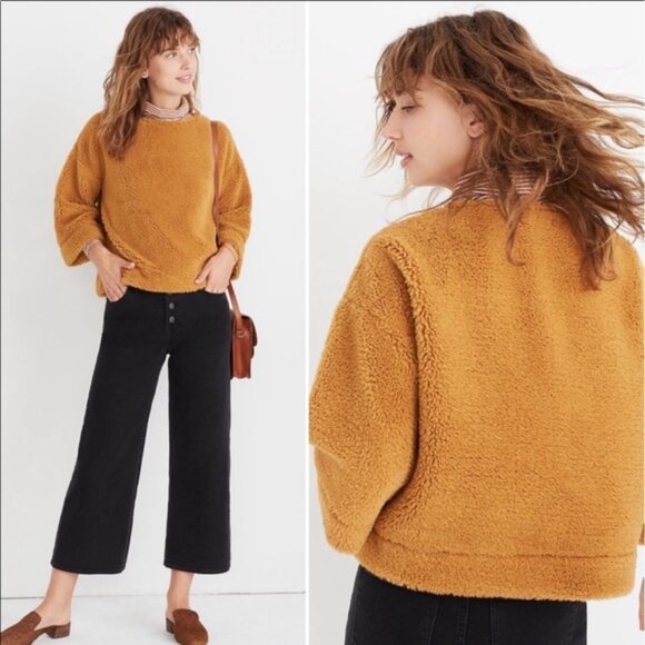 Madewell Sweaters - Madewell Mustard Yellow Boatneck Sherpa Superfurry Teddy Pullover Sweater S